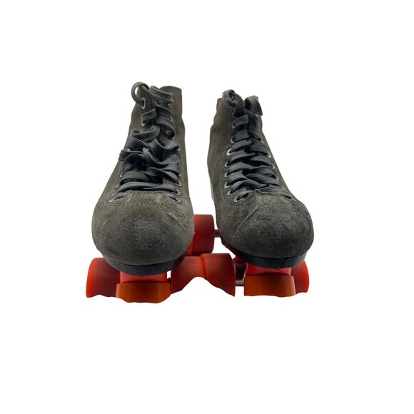 Vintage Gray Suede Quad Roller Skates With Red Wheels & Black Laces Size 7 - Picture 2 of 7